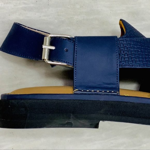 Blue Leather Sandals, Handmade Peshawari Chappal, Traditional Leather Blue - Picture 7 of 12